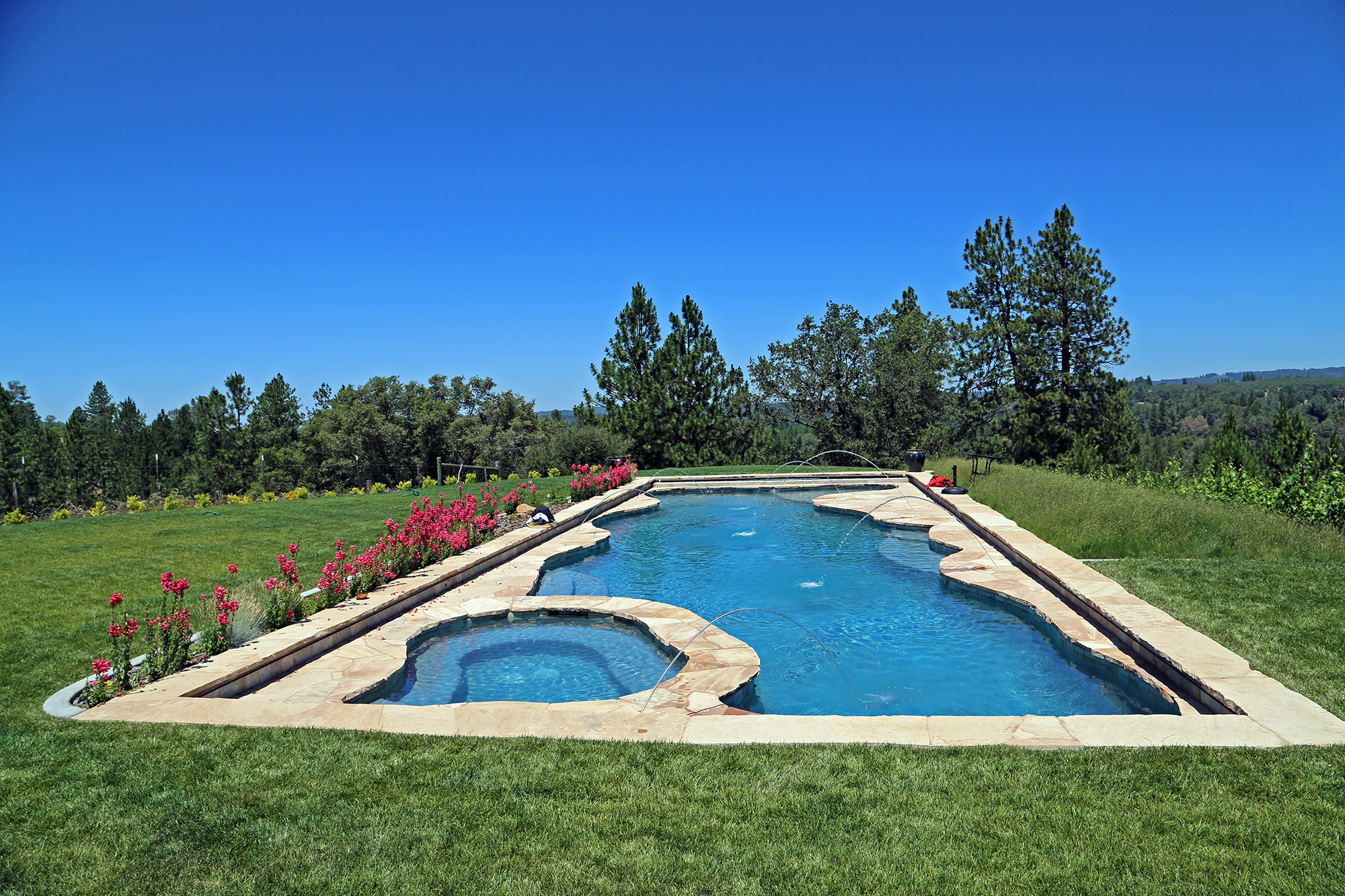 Heated swimming pool with vineyard views in the Sierra Foothills